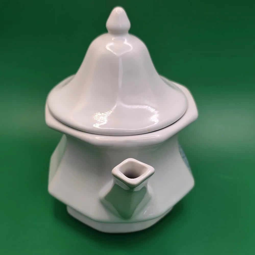 White and Blue Floral Teapot Vintage Avon China Teapot Perfumed candle Holder